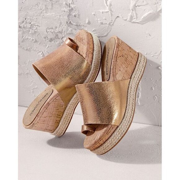 Donald Pliner Janet Metallic‎ Espadrille Wedges Cork Toe Sandal Gold 11 - Picture 1 of 15